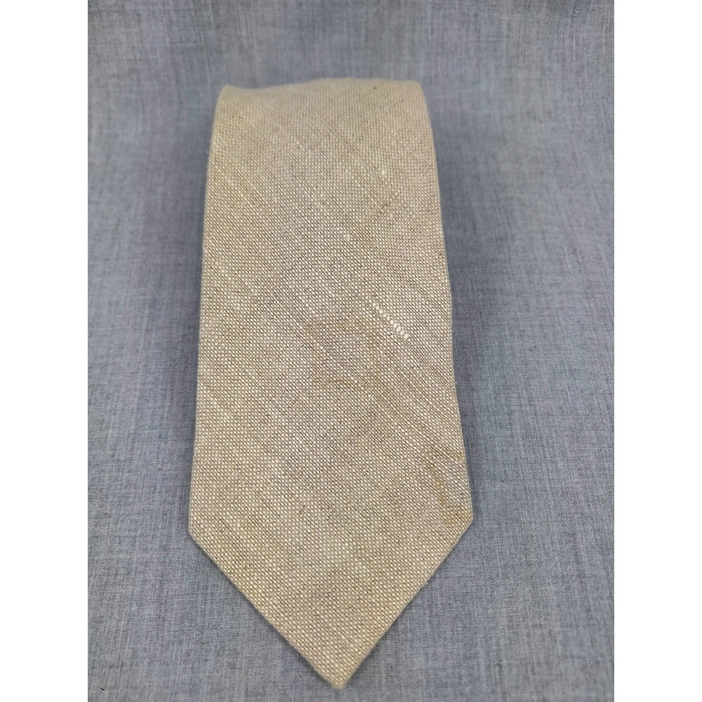 Polo Ralph Lauren Mens Beige 100% Linen Tie Hand Made USA Textured Oatmeal Solid